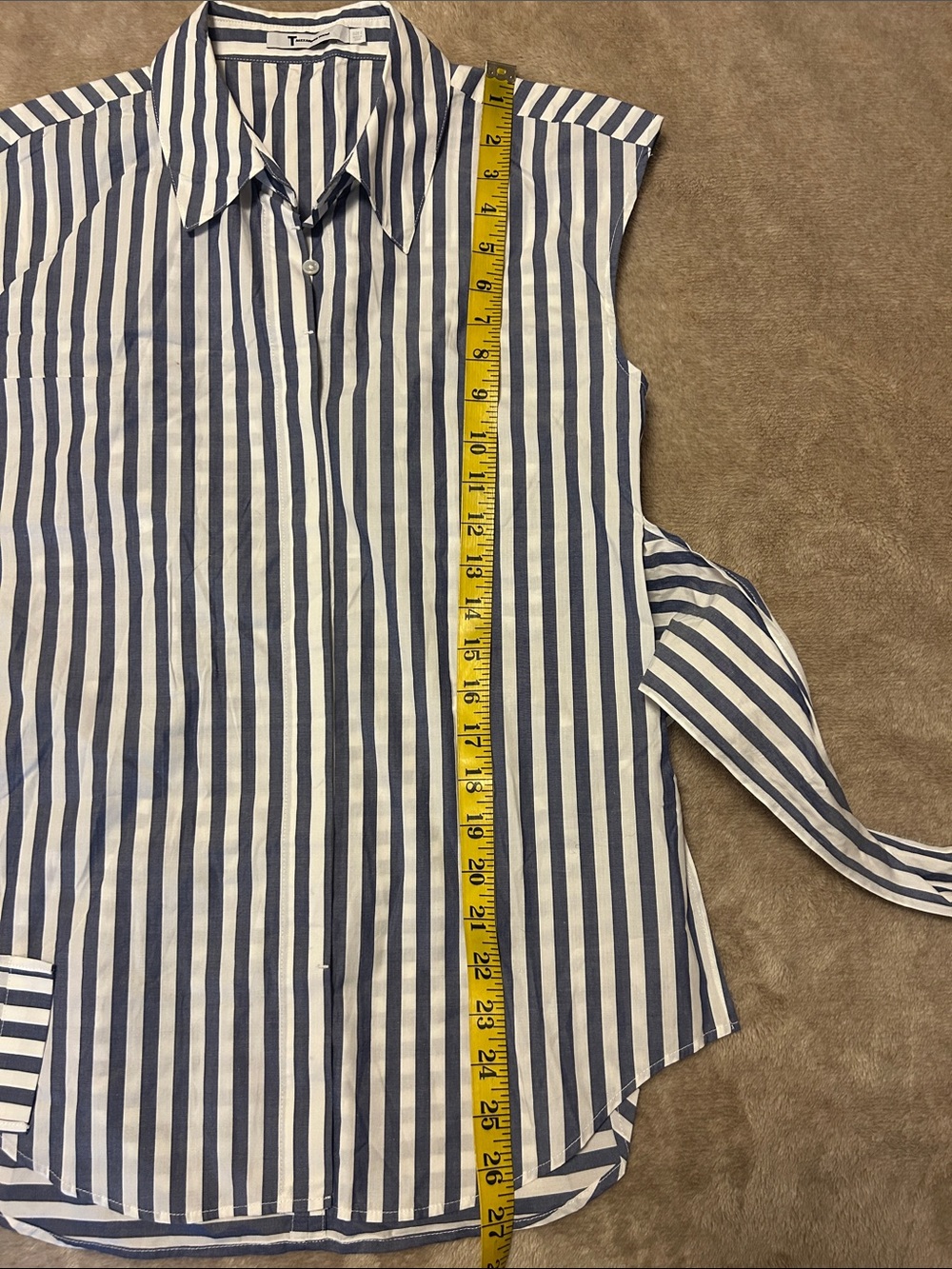 T by Alexander Wang Striped Navy and White Tie-Waist Sleeveless Shirt - Women - Picture 6 of 6